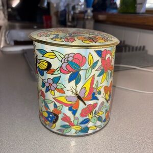 Vibrant Floral Butterfly Tin by Daher. Made in England